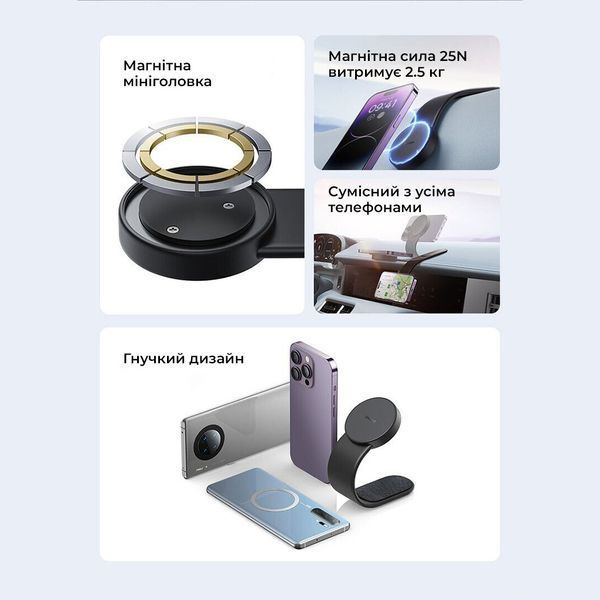 Автотримач для телефона Baseus C02 Magnetic Phone Holder Cluster Black SUCC000201 фото