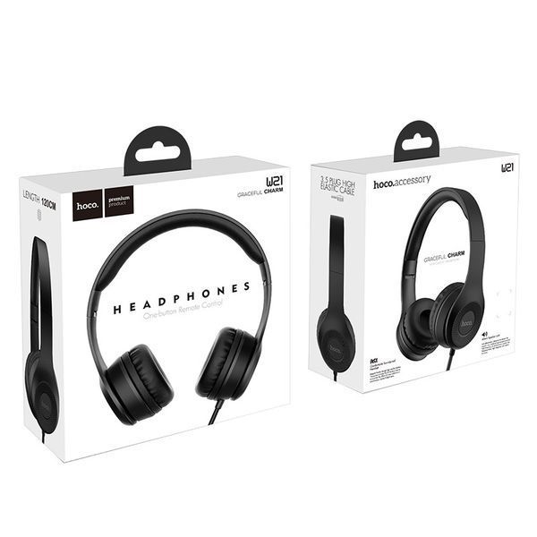 Навушники дротові HOCO W21 Graceful charm wire control headphones Black 6931474708281 фото