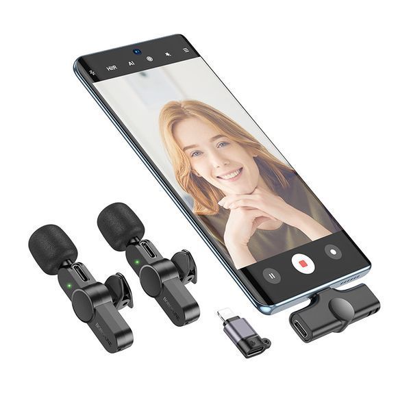 Бездротова мікрофонна система BOROFONE BFK12 Trophy lavalier dual-mic (iP/Type-C) Black 6941991106408 фото