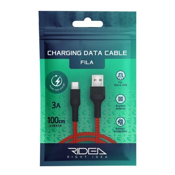 Кабель Ridea RC-M112 Fila 3A USB to Micro USB Красный 209-00175 фото