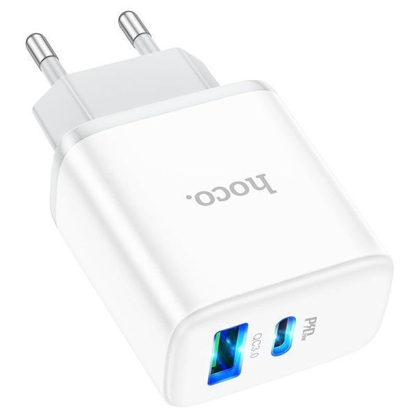 Сетевое зарядное устройство HOCO C105A Stage dual port PD20W+QC3.0 charger White 6931474782946 фото
