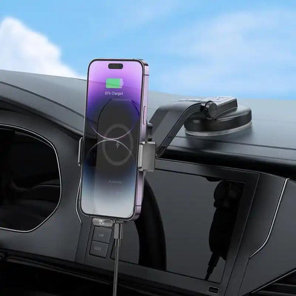 Тримач для мобільного з БЗП BOROFONE BH206 Rusher infrared wireless fast charging car holder(center console) 656-00523 фото