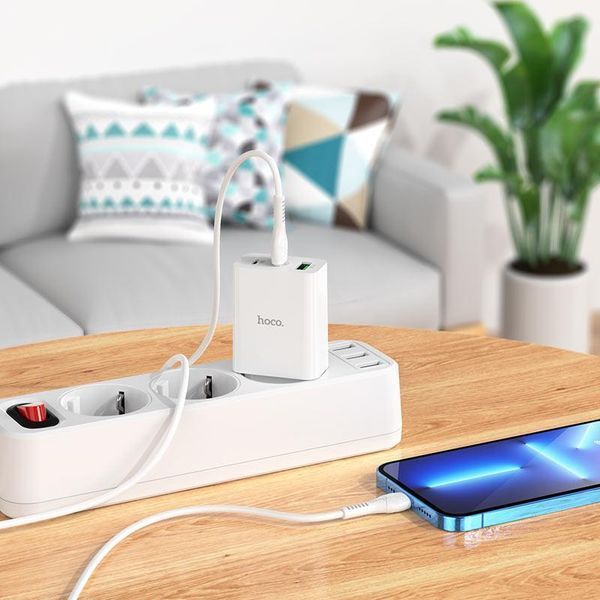 Комплект швидкого заряджання для iPhone Hoco C99A Type-C to Lightning PD20W QC3.0 Білий 209-00257 фото