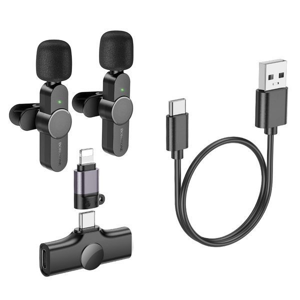 Бездротова мікрофонна система BOROFONE BFK12 Trophy lavalier dual-mic (iP/Type-C) Black 6941991106408 фото