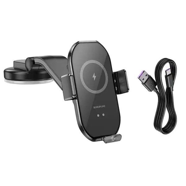 Тримач для мобільного з БЗП BOROFONE BH206 Rusher infrared wireless fast charging car holder(center console) 656-00523 фото