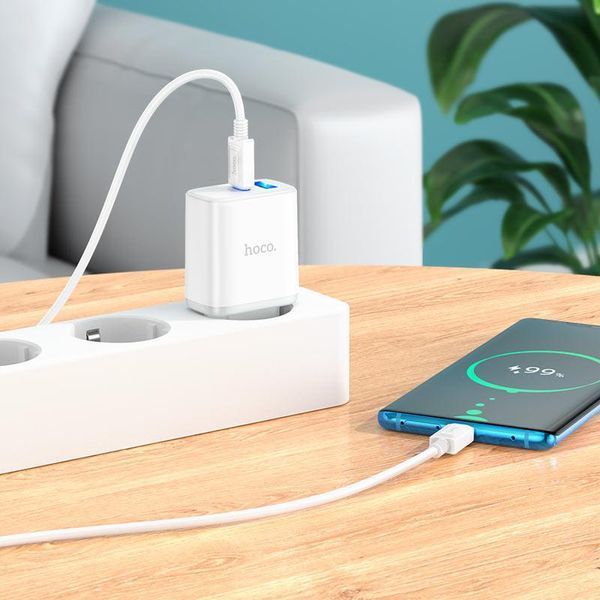Сетевое зарядное устройство HOCO C105A Stage dual port PD20W+QC3.0 charger White 6931474782946 фото
