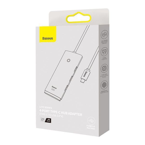 USB-хаб Baseus Lite Series 4-Port Type-C HUB Adapter (Type-C to USB 3.0*4) 25cm Black WKQX030301 фото