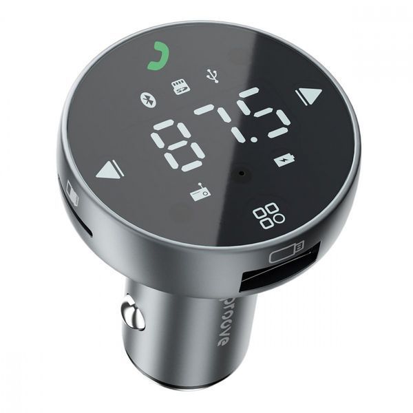 Автомобильное зарядное устройство Proove FM Launcher Sound Sync 30W (PD+QC3.0) Type-C+USB gray 656-02610 фото