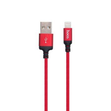 Кабель HOCO X14 USB to iP 2A, 2m, nylon, aluminum connectors Black-red 6957531062899 фото