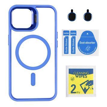 Чохол TPU+PC+Metal Stand Case with MagSafe and Camera Lenses для iPhone 15 Blue 214-03702 фото