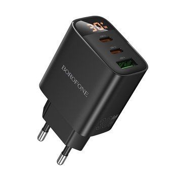 Мережевий зарядний пристрій BOROFONE BA98A Ilustre PD30W (2C1A) charger with digital display (EU) Black 6941991120510 фото