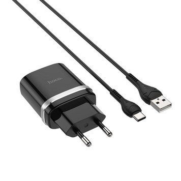 Сетевое зарядное устройство с кабелем HOCO C12Q Smart QC3.0 charger set(Type-C) 18W Black 6931474716293 фото