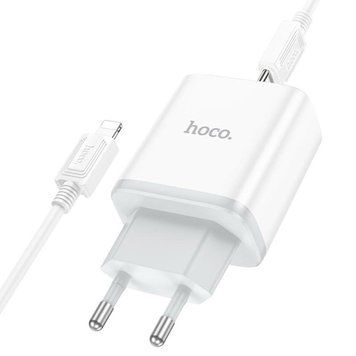 Сетевое зарядное устройство HOCO C105A Stage dual port PD20W+QC3.0 Charger Set (C to iP)(EU) White 656-01348 фото