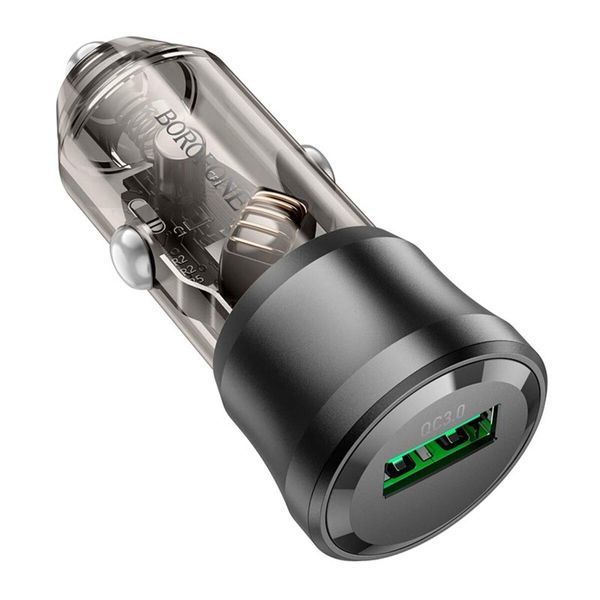 Автомобільний зарядний пристрій BOROFONE BZ23 Noble single-port QC3.0 car charger Transparent Black 656-00309 фото