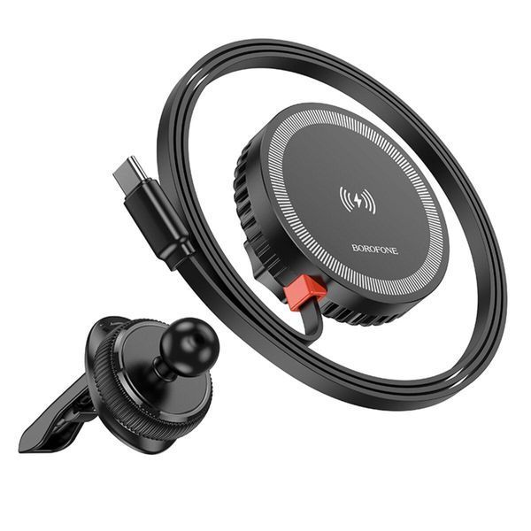 Тримач для мобiльного з БЗП BOROFONE BH207 Mona retractable magnetic wireless fast charging car holder(air 656-00524 фото