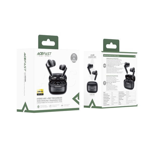 Беспроводные наушники TWS ACEFAST W5 Hybrid ANC, IPX4, Black 6974316285373 фото