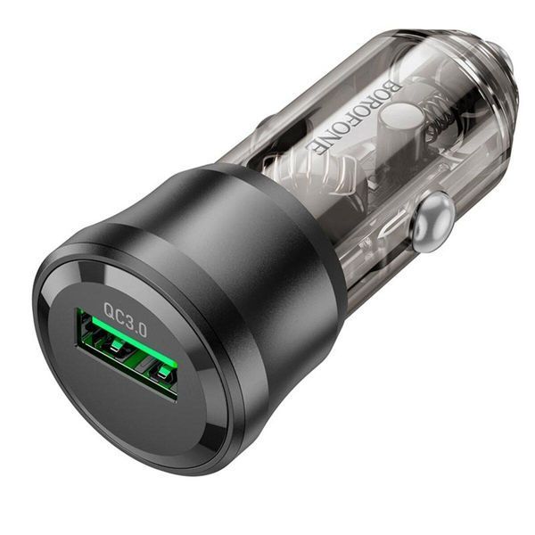Автомобільний зарядний пристрій BOROFONE BZ23 Noble single-port QC3.0 car charger Transparent Black 656-00309 фото