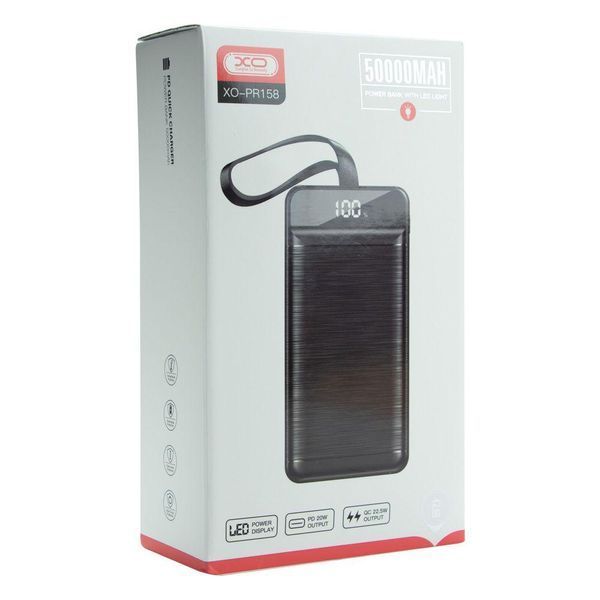 Power Bank XO PR158 QC22.5W PD20W digital display, with light, 50000 mAh Чорний 656-01488 фото
