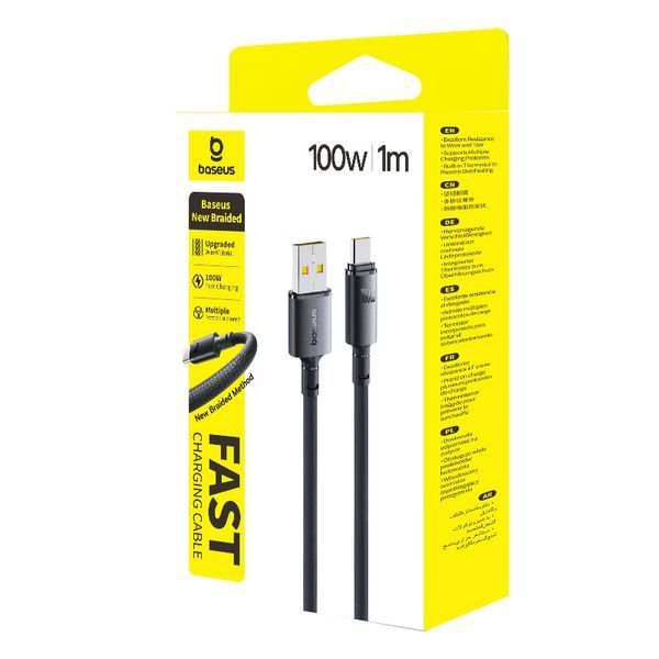 Кабель Baseus New Braided Fast Charging Cable USB-A to USB-C 100W/7.5W 1m Cosmic Black E0426W01 фото