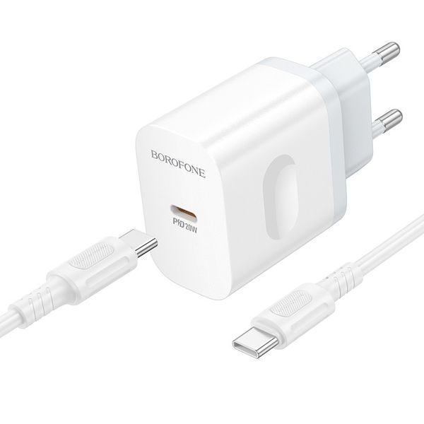 Сетевое зарядное устройство с кабелем BOROFONE BA99A Breeze single port PD20W charger set(C to C) White 6941991121371 фото