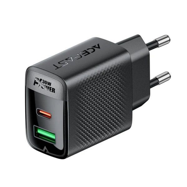 Сетевое зарядное устройство ACEFAST A98 PD30W GaN (USB-C+USB-A) charger Black 656-01284 фото
