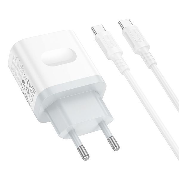 Сетевое зарядное устройство с кабелем BOROFONE BA99A Breeze single port PD20W charger set(C to C) White 6941991121371 фото