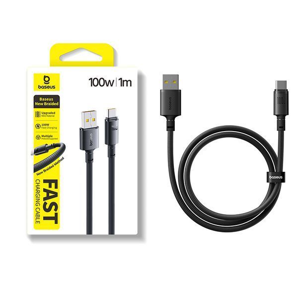 Кабель Baseus New Braided Fast Charging Cable USB-A to USB-C 100W/7.5W 1m Cosmic Black E0426W01 фото
