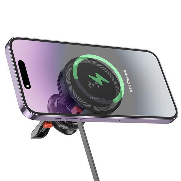 Тримач для мобiльного з БЗП BOROFONE BH207 Mona retractable magnetic wireless fast charging car holder(air 656-00524 фото