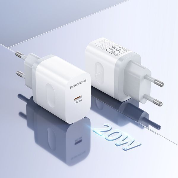 Сетевое зарядное устройство с кабелем BOROFONE BA99A Breeze single port PD20W charger set(C to C) White 6941991121371 фото