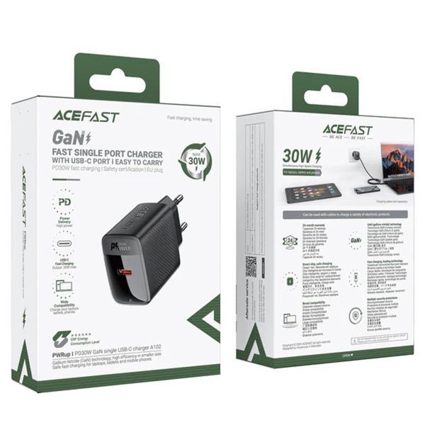 Сетевое зарядное устройство ACEFAST A98 PD30W GaN (USB-C+USB-A) charger Black 656-01284 фото