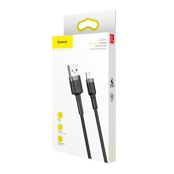 Кабель Baseus Cafule Cable USB For Lightning 2.4A 0.5m Gray+Black CALKLF-AG1 фото