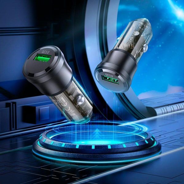 Автомобільний зарядний пристрій BOROFONE BZ23 Noble single-port QC3.0 car charger Transparent Black 656-00309 фото