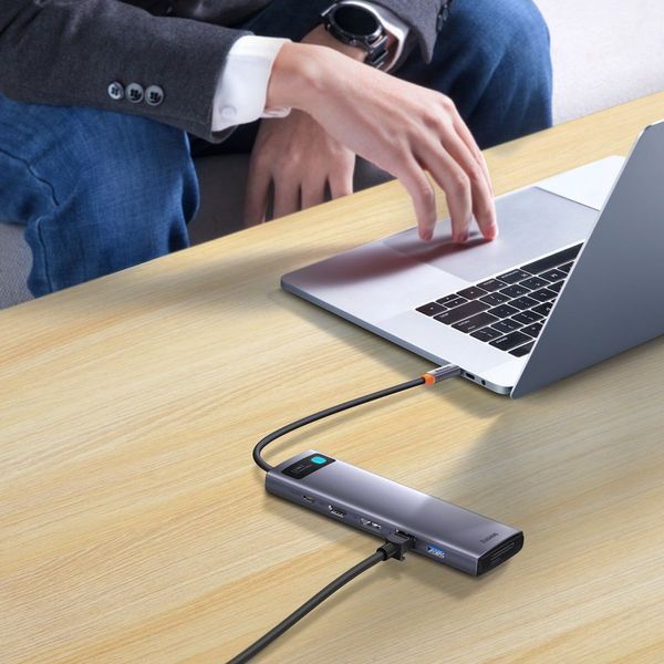 USB-Хаб Baseus Metal Gleam Series 12-in-1 (Type-C to HDMI+USB3.1*2+USB3.0*2+Type-C 3.1+PD+RJ45+SD/TF Gray WKWG020213 фото