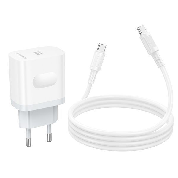 Сетевое зарядное устройство с кабелем BOROFONE BA99A Breeze single port PD20W charger set(C to C) White 6941991121371 фото
