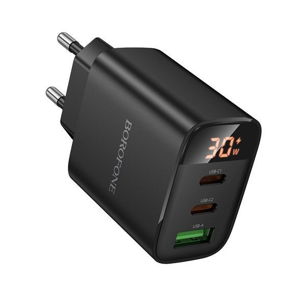 Мережевий зарядний пристрій BOROFONE BA98A Ilustre PD30W (2C1A) charger with digital display (EU) Black 6941991120510 фото