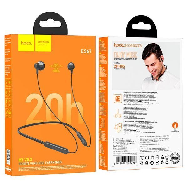 Бездротові спортивні навушники HOCO ES67 Perception neckband BT earphones Black 6942007602396 фото