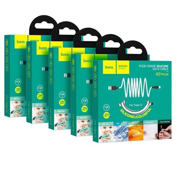 Кабель HOCO X21 Plus USB to Type-C 3A, 2m, silicone, silicone connectors, Black+White 6931474713889 фото