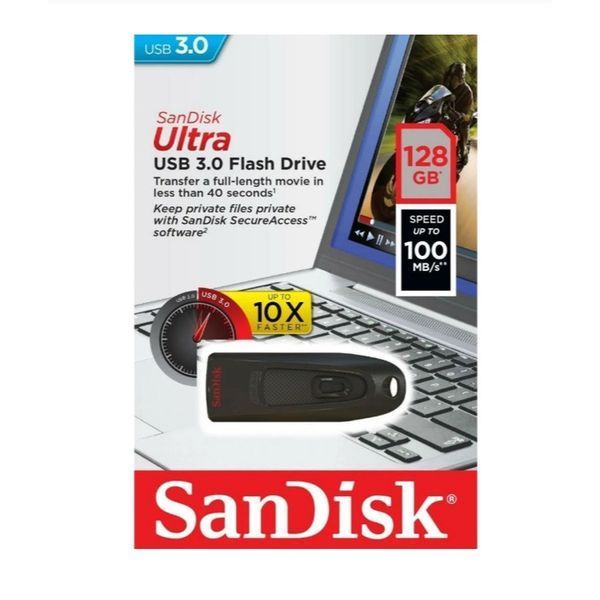 Флеш-накопитель SanDisk USB 3.0 Ultra 128Gb (130Mb/s) Black SDCZ48-128G-U46 фото