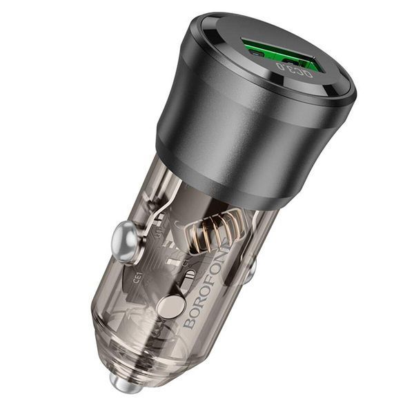 Автомобільний зарядний пристрій BOROFONE BZ23 Noble single-port QC3.0 car charger Transparent Black 656-00309 фото