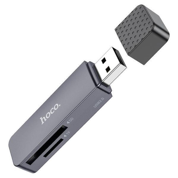 Кардридер HOCO HB45 Spirit 2-in-1 USB 2.0 card reader Metal Gray 6942007620499 фото