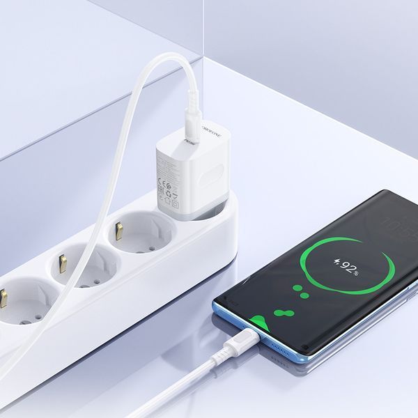 Сетевое зарядное устройство с кабелем BOROFONE BA99A Breeze single port PD20W charger set(C to C) White 6941991121371 фото