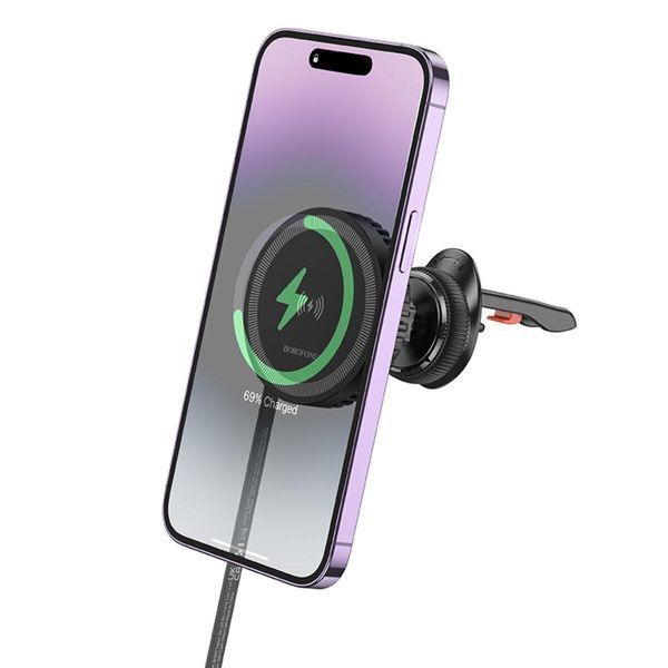 Тримач для мобiльного з БЗП BOROFONE BH207 Mona retractable magnetic wireless fast charging car holder(air 656-00524 фото