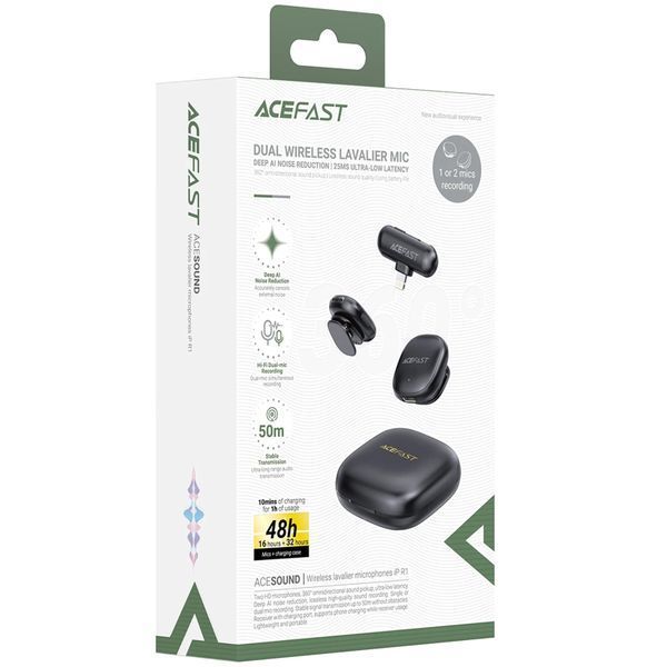 Петличний бездротовий мікрофон Acefast R1 Dual-mic Lightning Black ILSO-00000086089-1 фото