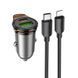 Автомобильное зарядное устройство HOCO NZ16A Rigorous 43W dual port PD25W+QC3.0 car charger set(C to iP) Metal Grey 6942007644754 фото 1