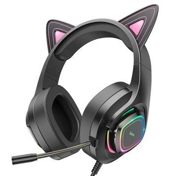 Навушники HOCO W107 Cute cat luminous cat ear gaming headphones Phantom Cat 656-01037 фото