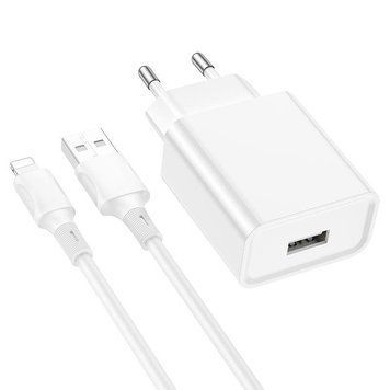 Мережевий зарядний пристрій з кабелем BOROFONE BA74A Aspirer single port charger set(iP) White 6974443388657 фото