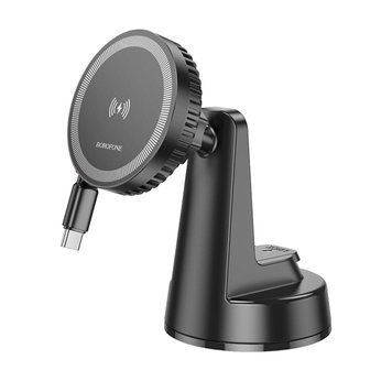 Тримач для мобiльного з БЗП BOROFONE BH208 Mona retractable magnetic wireless fast charging car holder(center 656-00525 фото