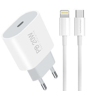 Комплект быстрой зарядки для iPhone WUW T79 PD20W Type-C to Lightning Белый 209-00292 фото