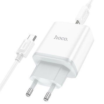 Мережевий зарядний пристрій HOCO C105A Stage dual port PD20W+QC3.0 charger set (Type-C to Type-C)(EU) White 656-01349 фото