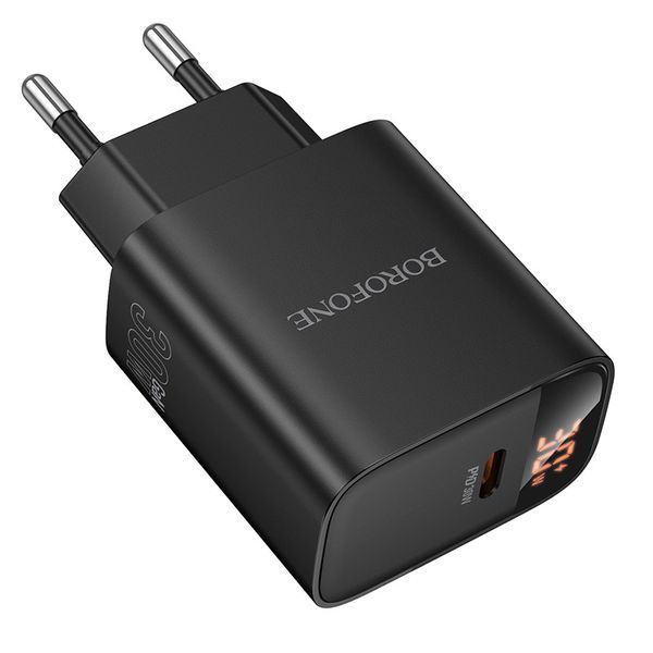 Мережевий зарядний пристрій BOROFONE BA97A Ilustre single-port PD30W charger with digital display (EU) Black 6941991120480 фото